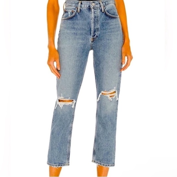 Agolde Riley High Rise Straight Jeans Knee Distressing Size 27 Women’s Cotton - Picture 1 of 12